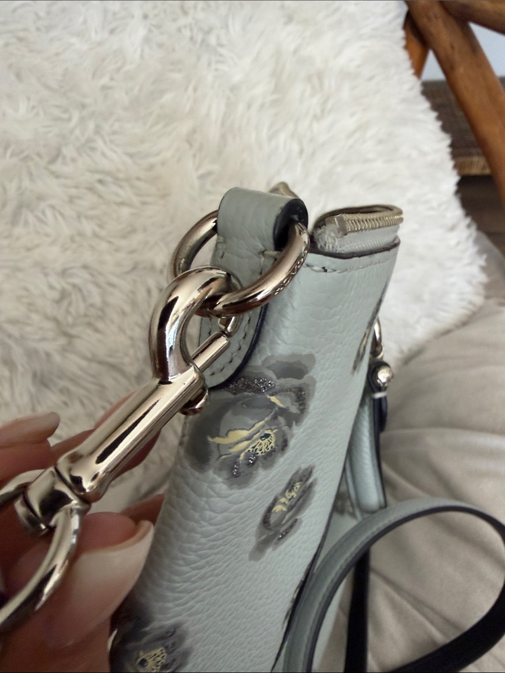 Coach Light Blue Floral Leather Tote with Silver Hardware - Picture 6 of 6